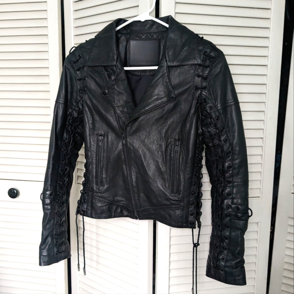 Skingraft moto laced-up leather jacket size XS